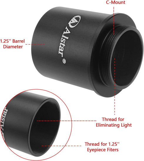 Alstar C Mount to 1.25" Video Camera Barrel Adapter Telescope Astrophotography - for one C-Mount (male thread) to 1.25" eyepiece convertor for telescopes