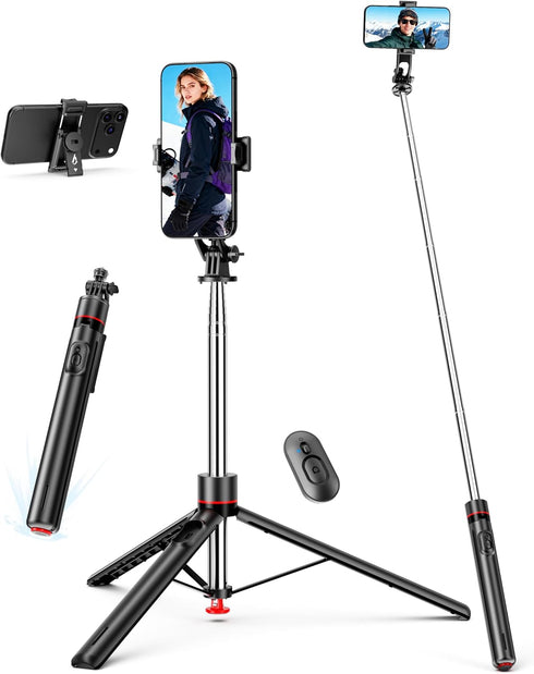 qirita 70" Extendable Selfie Stick Tripod, Automatic Phone Tripod with Magnetic Remote &