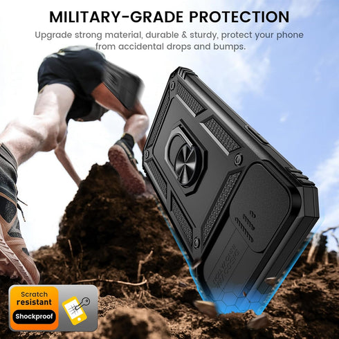 Goton iPhone 15 Plus Case - Heavy Duty Shockproof Bumper with Slide Camera Cover & Screen Protector, Black