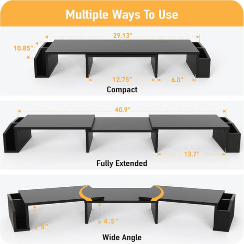 Simple Houseware Desk Dual Monitor Stand Riser with Drawer, Black