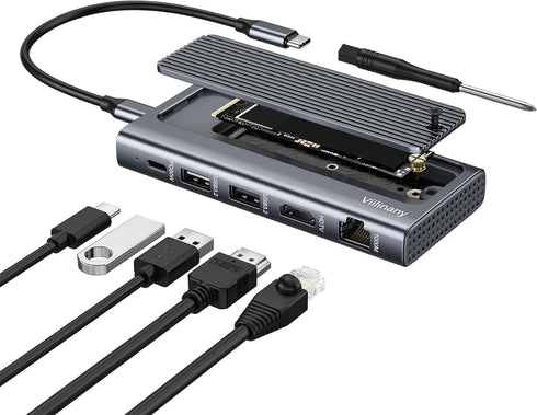 Viilinany 6-in-1 USB C Docking Station with M.2 NVMe SATA SSD Enclosure, 10Gbps