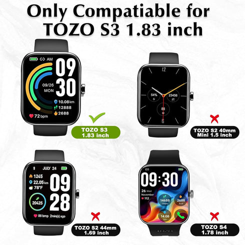 2 Pack Protective Case Compatible with TOZO S3 Smart Watch Screen Protector, Hard PC Bumper Cover Built-in Tempered Glass for TOZO S3 1.83” Watch Accessories (Not for TOZO S2/S4) -Black*2