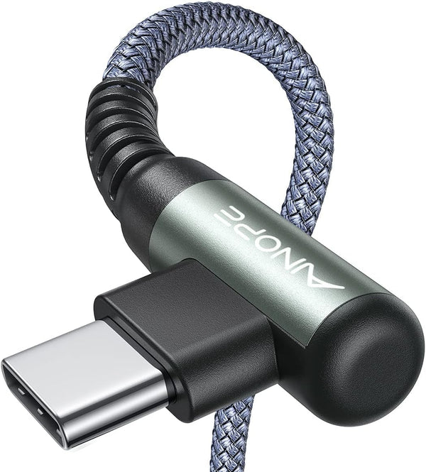 AINOPE USB to USB C Cable 2-Pack, 3.3FT Fast Charge, Right Angle, Durable Nylon, Compatible with Galaxy