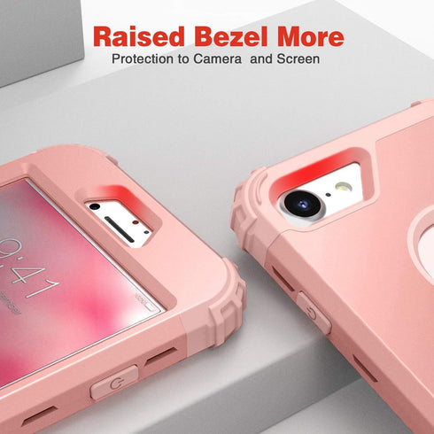 IDweel iPhone 8 Case with Tempered Glass Screen Protector, 3 in 1 Shockproof Slim Hybrid Heavy Duty Cover, Rose Gold