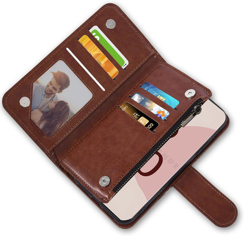 Asuwish Wallet Case for Google Pixel 6 with Tempered Glass Screen Protector, Flower Leather Flip, Card Holder, Brown