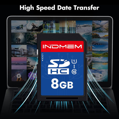 INDMEM 8GB SD Card 2 Pack, UHS-I U1 Class 10 SDHC Flash Memory Card for Digital Camera, Computer, Trail Cameras