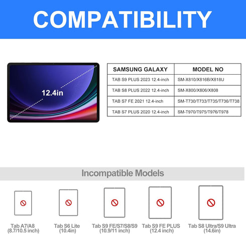 Keyboard Case for Samsung Galaxy Tab S9+ Plus 12.4 inch, 7 Colors Backlit, Magnetic Detachable, Bluetooth Connection,