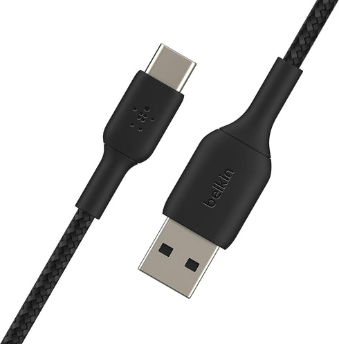 Belkin BoostCharge 1M Braided USB-C to USB-A Cord - Black for iPhone 15, Samsung Galaxy S24, Note20, Google Pixel 7/8,