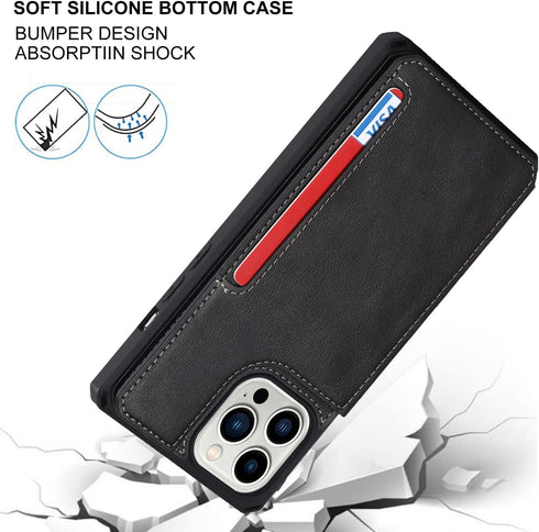 Cavor Wallet Case for iPhone 11 Pro Max with Card Holder, PU Leather Kickstand Case, Shockproof Cover, Black