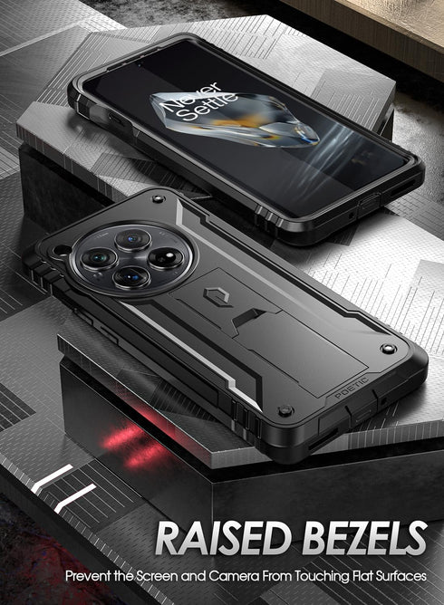 Poetic Revolution Case for OnePlus 12 5G (2024) - Rugged, Shockproof, Built-in Screen Protector, Kickstand, Black.