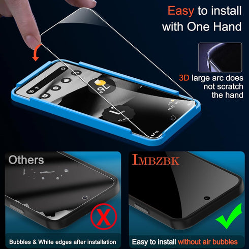 IMBZBK 4 Pack Tempered Glass Screen Protector & Camera Lens for Google Pixel 8 Pro, 9H Anti-Scratch, Case Friendly.