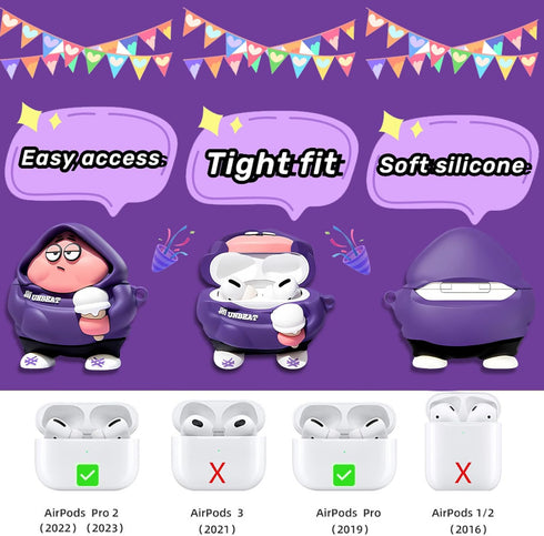 Cute Cartoon 3D Silicone Case AirPods Pro 2nd/1st Generation case with Keychain and Lanyard Cleaner kit Characters Design for Kids Boys Girls (Purple)