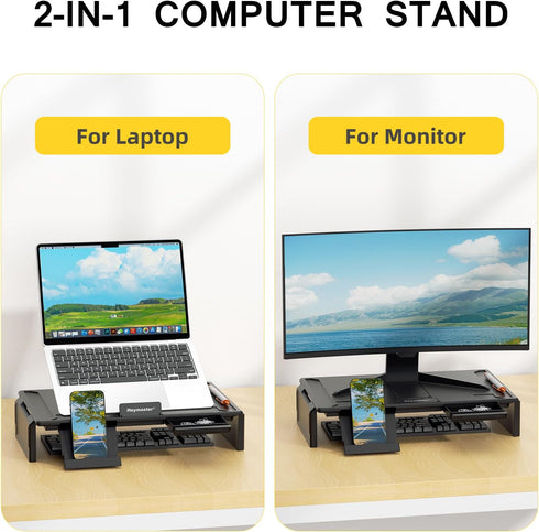 Monitor Stand Riser for Desk, 2-IN-1 Foldable Laptop Stand, Desktop Organizers and Accessories for Laptop, Black