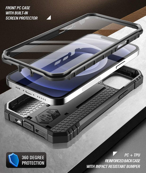 Poetic Revolution Case for iPhone 12 / iPhone 12 Pro 6.1 inch (2020) - Black, Full-Body Rugged with Kickstand