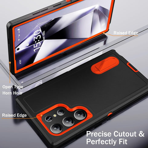 BaHaHoues Samsung Galaxy S24 Ultra Case - Shockproof Military Grade Cover with Kickstand (Black/Orange) 5G
