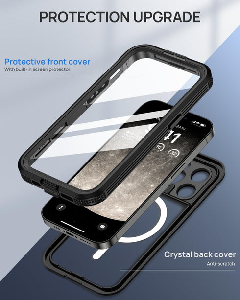 Lanhiem Magnetic Case for iPhone 15 Pro Max, IP68 Waterproof Dustproof Full Body Heavy Duty Cover with Built-in Screen