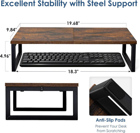 20 Inch ARCOBIS Monitor Riser, Wood & Metal Computer Monitor Stand Riser for Desk, Rustic Brown
