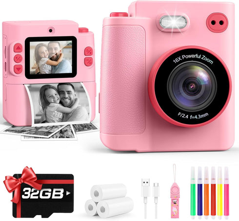 Yunaking Gift for Girls Kids Camera: Instant Print Dual Lens Digital Camera Toys