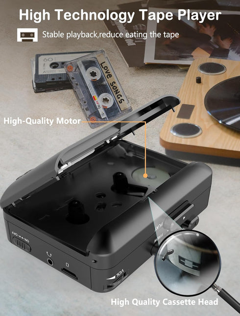 Gracioso Cassette Player,Cassette MP3 Cassette 1000mah Jack,16GB Portable to via SD Card, Walkman Tape Player