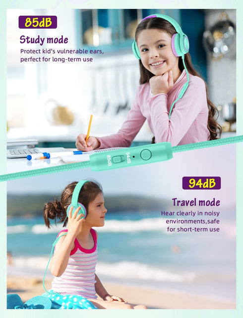 Kids Headphones with Microphone, Wired Over Ear Headsets with Limited Volume 85dB/94dB for Online School Travel