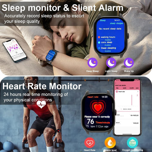 Smart Watch with 2.02" Large Display, Fitness Call Music, Waterproof for Men Women, Compatible with Android iOS