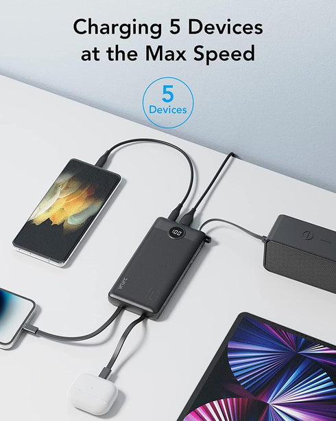 VRURC Portable Charger 10000mAh with Built-in Cables, Slim USB C Power Bank, 5 Output 2 Input, Compatible with iPhone,