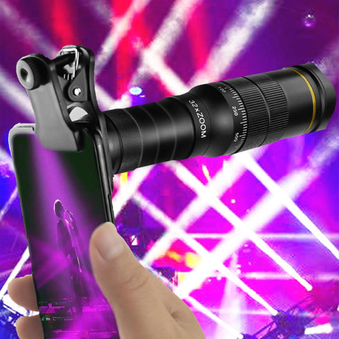 Flylin 32X 0.63X 198 Phone Camera Lens Kit, Long Focus Telephoto High Power HD Lens Wide Angle Macro Fisheye for Most