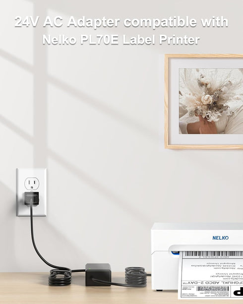 24V Power Supply Compatible with Nelko PL70E Bluetooth Thermal Shipping Label Printer Power Adapter Compatible with Nelko Wireless 4x6 Shipping Label Printer.