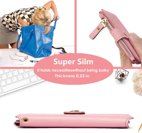 M-Plateau Stick-On Phone Wallet, PU Leather Card Holder with Zipper Coin Pocket for iPhone and Case