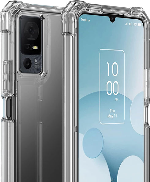 for TCL 40 XL Case, Crystal Clear Full-Body Rugged Hybrid Bumper Shockproof Protective Phone Case with Tempered Glass