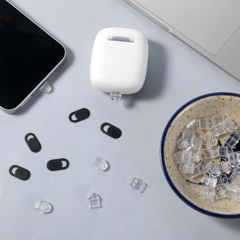 Qulkws 100 PCS White Anti Dust Silicone Type C Charging Port and Webcam Cover Slide, Clear Charging Port Covers Anti