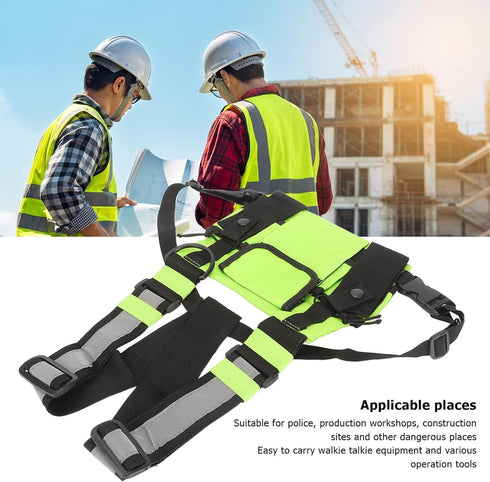 Radio Chest Harness Bag, Universal Two Way Adjustable Oxford Cloth Radio Vest Rig with Front Pack Pouch, Fruit Green