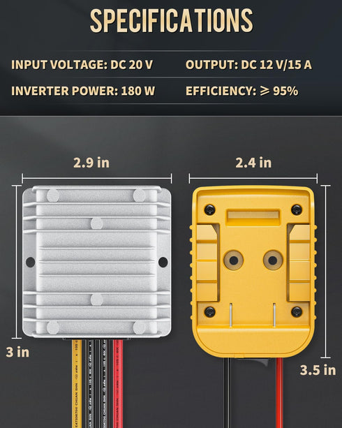 Vibit 20 V to 12 V Step-Down Converter for Dewalt Battery, 180 W Buck Regulator for Golf Cart, RC Car, Truck, DIY (with