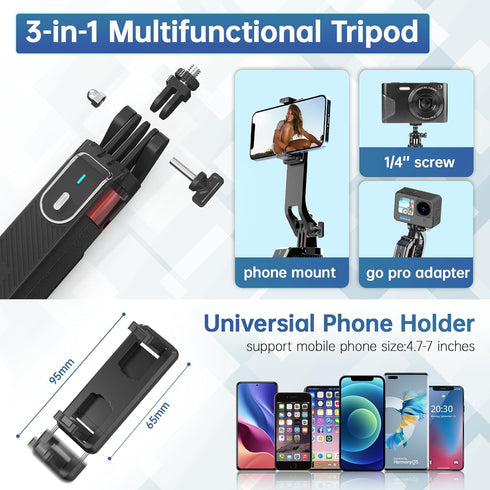 ULANZI MA09 71'' 360 Phone Tripod, Selfie Stick Cell Phone Tripod Stand with Wireless Remote Control for Rotation