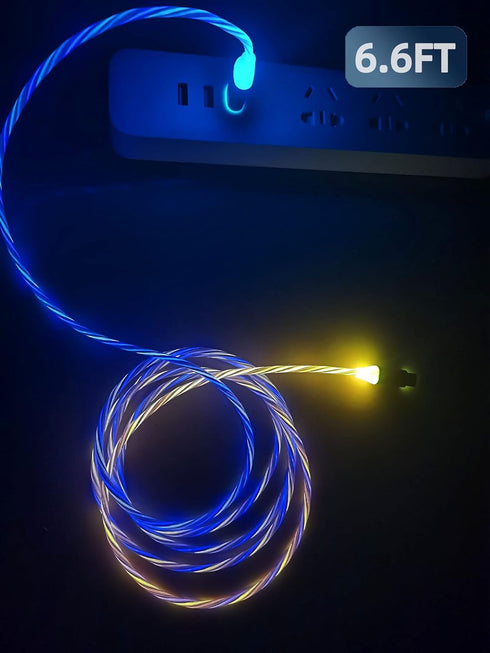 USB Cable 3A Type C 6.6ft/2m with RGB LED Light, Fast QC3.0 Charger for Galaxy S20/S10/S9 Plus/Note 20/Switch/LG V30.