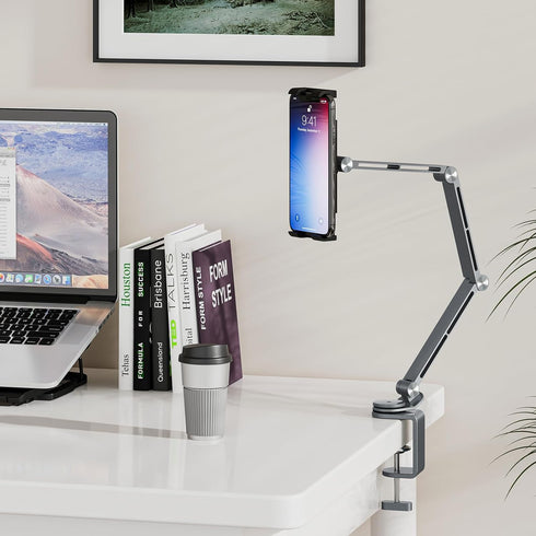 Houele 360Rotate 4-15.6" Tablet Stand Holder, Adjustable Foldable Tablet Arm iPad Desk Mount with Base, Phone Holder