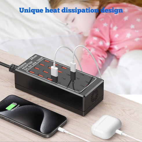 USB Charging Station Block, 24-Port 100W USB A Charger Block, Fast Charger Desktop Station for Apple iPhone, iPad,
