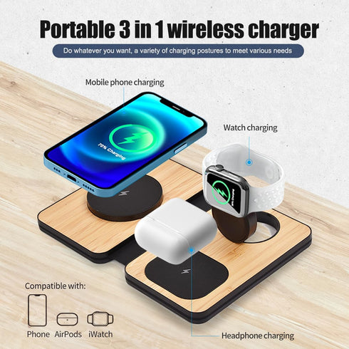 3-in-1 Charging Station for Apple Devices, 21W Mag Safe Wireless Charger, Foldable Travel Charger for iPhone 16-12
