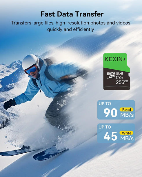 KEXIN 256GB Micro SD Card with SD Adapter, microSDXC Memory Card UHS-I A1 V30 U3 for Smartphone Tablet Action Camera