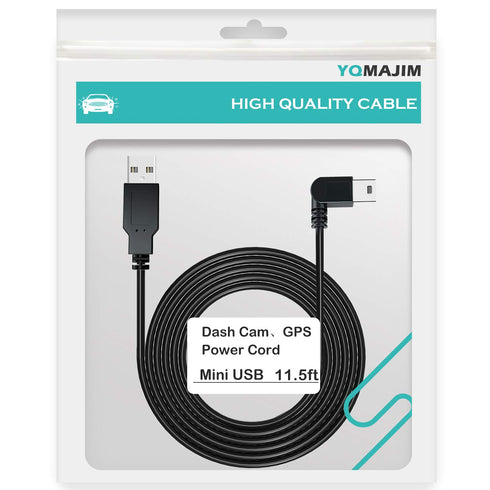 YQMAJIM 11.5 Ft Charging Power Cable for Dash Cam, USB 2.0 to Mini USB Car Charger Adapter for Garmin Nuvi GPS & More