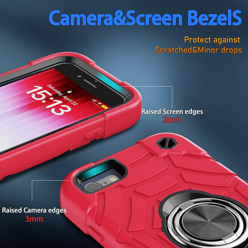KCJ iPhone SE 2022/2020, 8/7/6/6S Case - Heavy Duty Full Body Protection with 2 Screen Protectors & Ring Stand