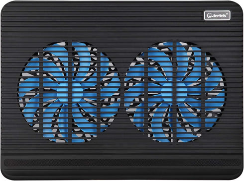 Laptop Cooling Pad, Coolertek USB Powered Cooler, 2 Blue Silent Big Fans, Height Adjustable Non-Slip Stand, Fits 11-17