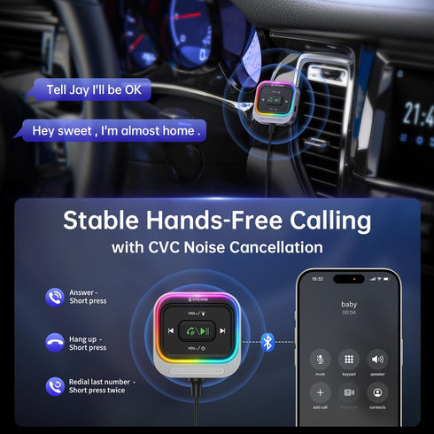 Syncwire Bluetooth 5.4 Receiver for Car, 3.5mm Aux Adapter with Coiled Cable, Hands-Free Calling, HiFi Sound