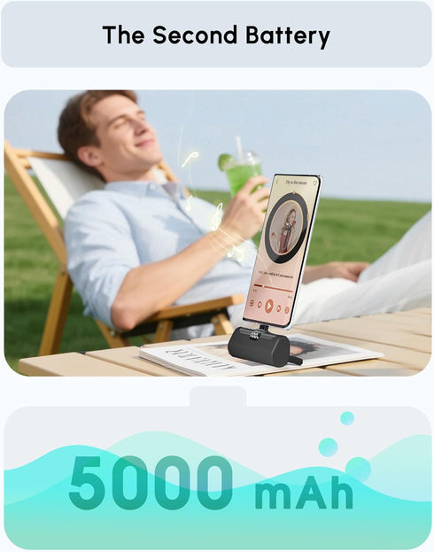 L.LYFOVR 17/Samsung S25, 5000mah Pack Small USB C Power Bank with Foldable Stand for iPhone Galaxy Palm-Sized Portable