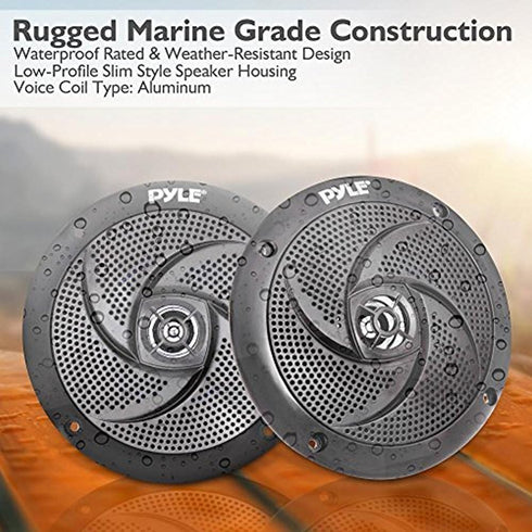 Pyle Waterproof Rated Marine Speakers - 4'' 2 Way Outdoor Audio Stereo Sound System, Pair, Black