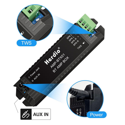 2.0 Herdio Bluetooth Home Audio Amplifier Channel Receiver System for Passive Speakers with AUX TWS Suitable
