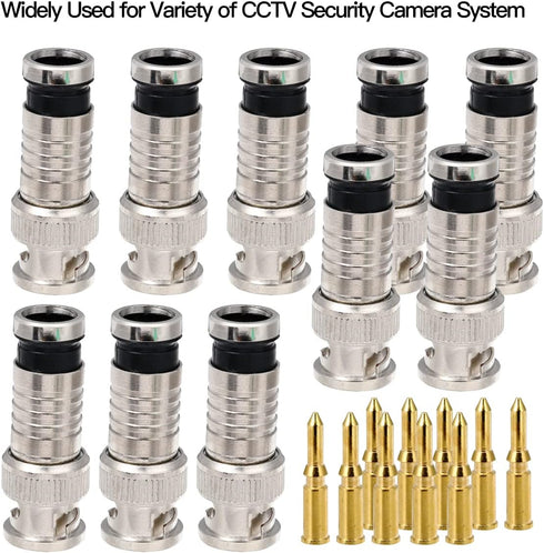 VFLTOOL 20PCS BNC Compression Connector 75 Ohm Coupler with Copper Pin for RG58-59 Crimper Video Plug Extension Coaxial