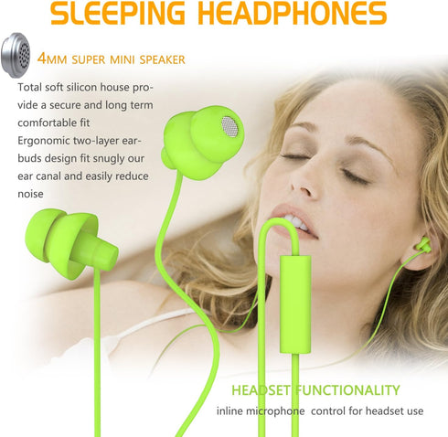 MINi5 Comfort-fit Headphones with Mic Wired Cellphone Earbuds with 3.5mm Jack (Green)