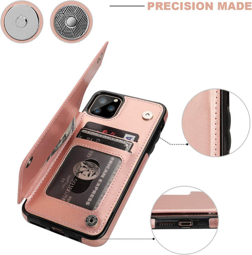 OT ONETOP Wallet Case for iPhone 11 Pro Max, Rose Gold, PU Leather, Card Holder, Kickstand, Shockproof Cover, 6.5 Inch