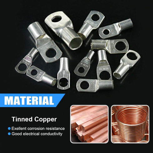 Glarks 105Pcs 12 Type Heavy Duty Wire Lugs Battery Cable Tinned Copper Eyelets Tubular SC Ring Terminals Kit